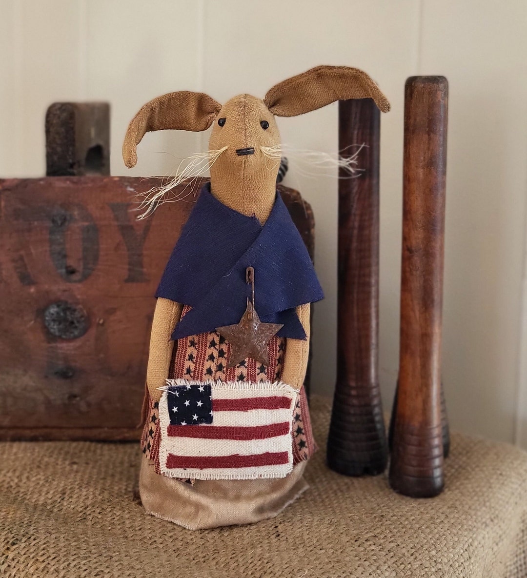 Primitive Americana Easter Bunny Rabbit Doll Bunny Etsy