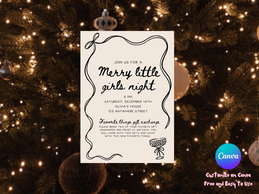 Christmas Girls Night Invite, Girls Night Invitation Template, Holiday ...