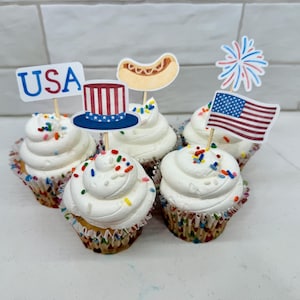 Fourth of July Cupcake Toppers, Patriotic Cupcake Toppers, Red White and Blue Party Decor, Memorial Day or Labor Day Decor