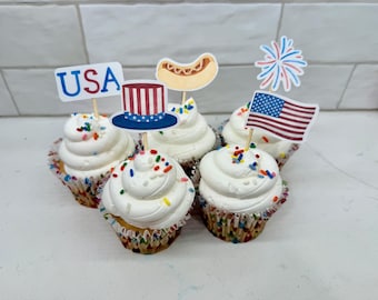 Fourth of July Cupcake Toppers, Patriotic Party Decor, Red White and Blue, American Flag, July 4th, Memorial Day, Labor Day Celebration