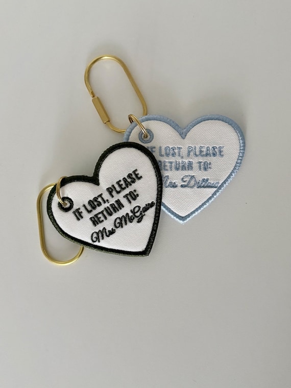 Embroidered Heart Bag Tag | If Lost Please Return To Bag Charm | Custom Bag Charm