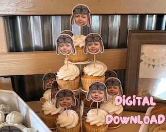Cupcake topppers, Time flies cupcake toppers, birthday cupcake toppers, airplane cupcake toppers, digital cupcake, photo cupcake toppers