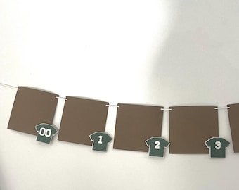 First year down photo banner, football birthday party, matte cardstock