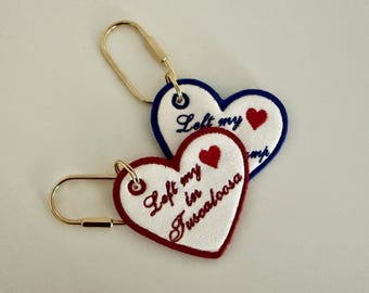 Embroidered Bag Tag | Custom Heart Luggage Tag, City Keychain, Bachelorette Party Favor, Girls Trip Gift, Graduation Gift