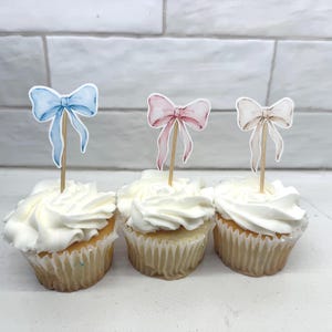 Décoration pour cupcakes avec noeud, Shower de bébé avec noeud, sexe révélateur de noeud, noeud de douche nuptiale, décoration de gâteau avec noeud en vrac, sexe révélateur de Cupcake