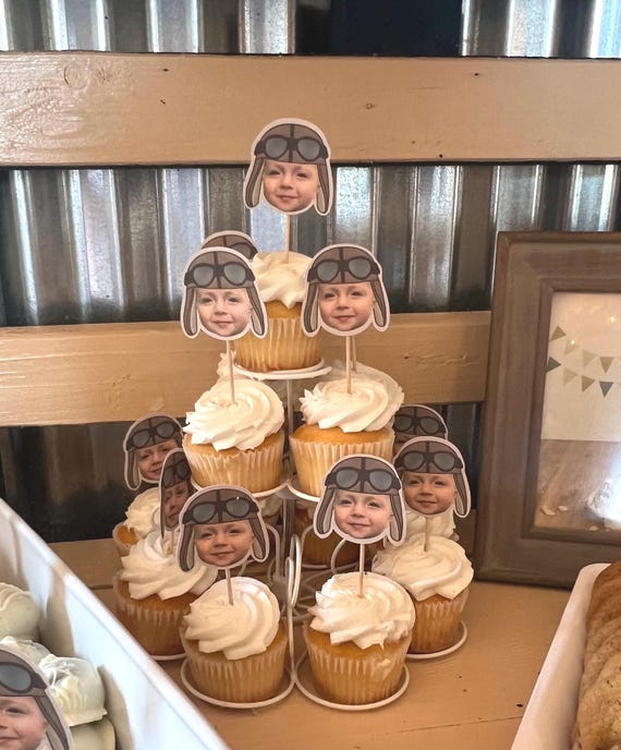 Cupcake topppers, Time flies cupcake toppers, birthday cupcake toppers, airplane cupcake toppers, time flies birthday, photo cupcake toppers