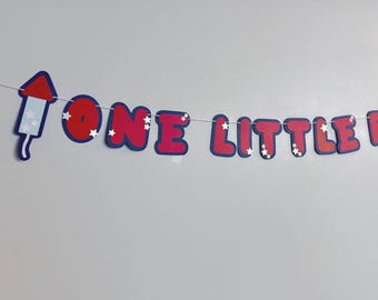 Un pequeño petardo, decoración de primer cumpleaños del 4 de julio, pancarta de cumpleaños patriótica, decoración de cumpleaños estadounidense