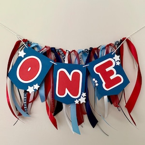 Patriotic Highchair Banner: Red, White & Blue First Birthday Decor