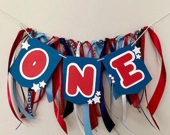 Patriotic Highchair Banner: Red, White & Blue First Birthday Decor