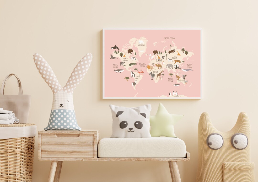 Kids Animal World Map World Map Nursery World Map Poster - Etsy