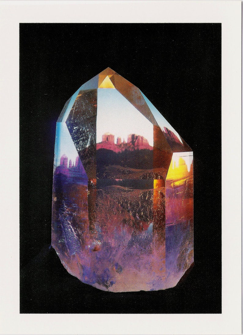 Vortex Crystal Post Cards Images of Sedona, the Moon and Rainbow in a world class 14lb Arkansas McEarl Quartz. Cathedral Rock