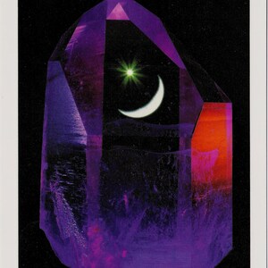 Vortex Crystal Post Cards Images of Sedona, the Moon and Rainbow in a world class 14lb Arkansas McEarl Quartz. Moon and Star