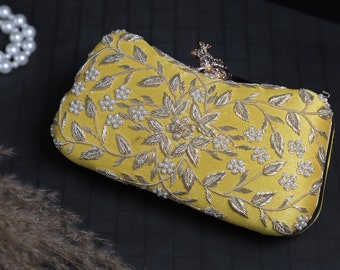 Yellow Clutch Silk Clutch Lemon Yellow Evening Bag Party Purse