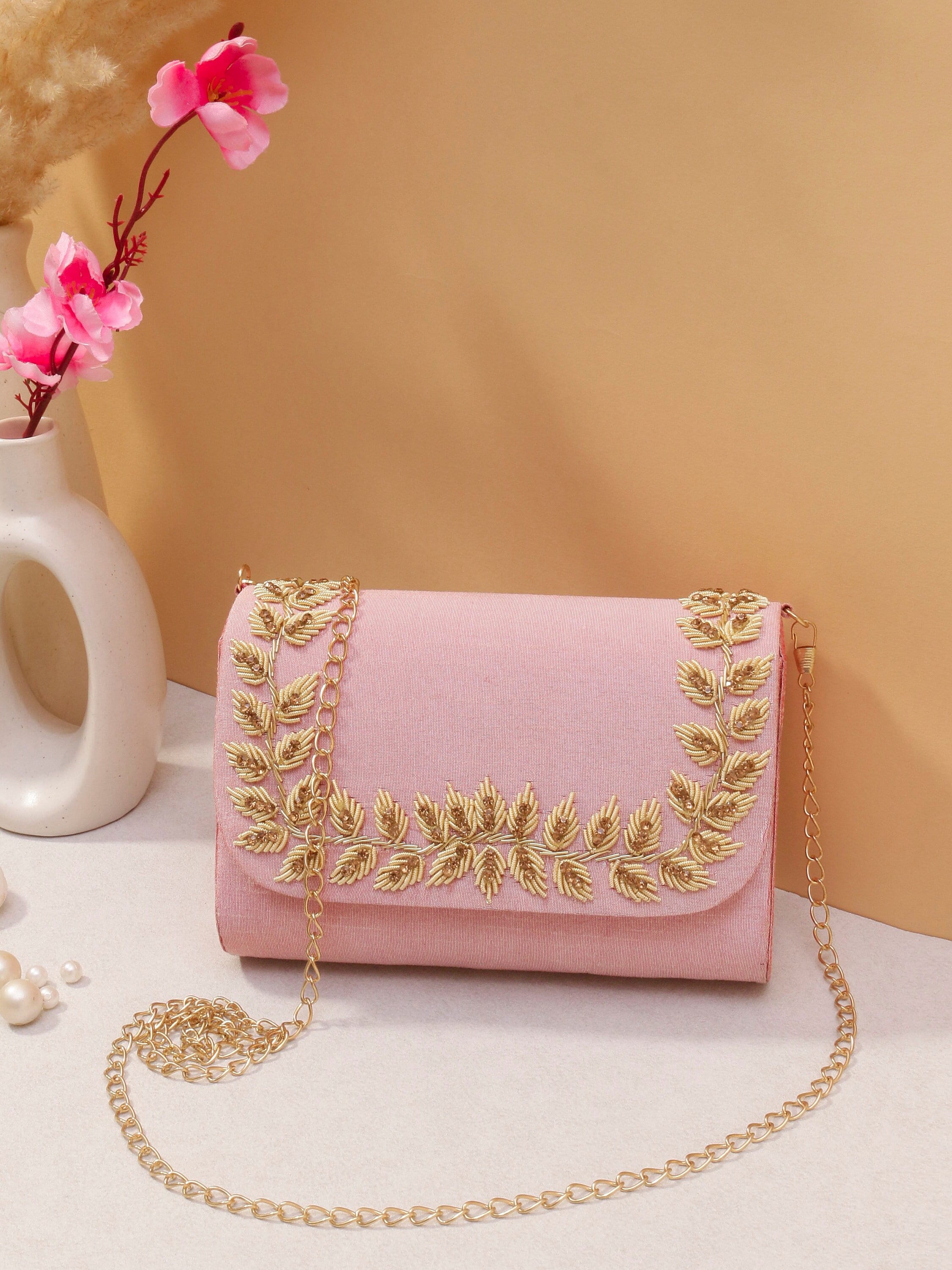 Vintage Chanel Chain Envelope Evening Clutch Bag Pink Crocodile