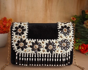 Handmade Designer Clutch Purse, Bag Shoulder Strap and Handle for Wedding, Ethnic Wear, Evening Party and Prom.