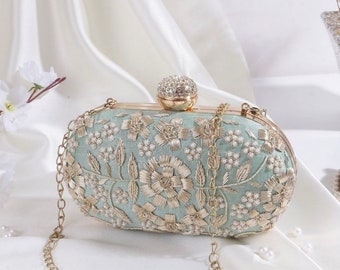 Mint Clutch Bag - Women's pearl & zardozi evening bag for weddings