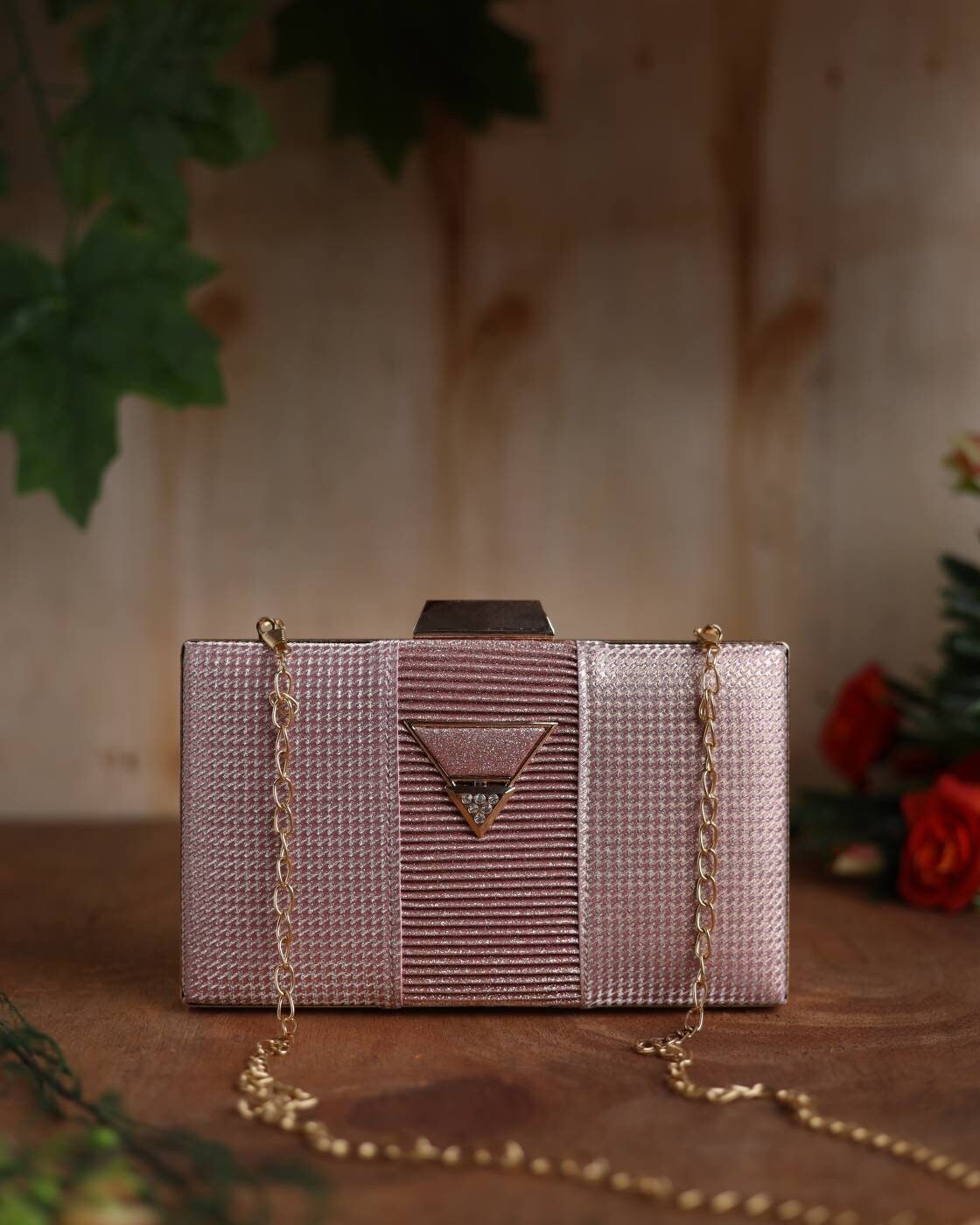 Rose Pink Hard Case Clutch Purse, Bag With Designer Pattern, Crochet