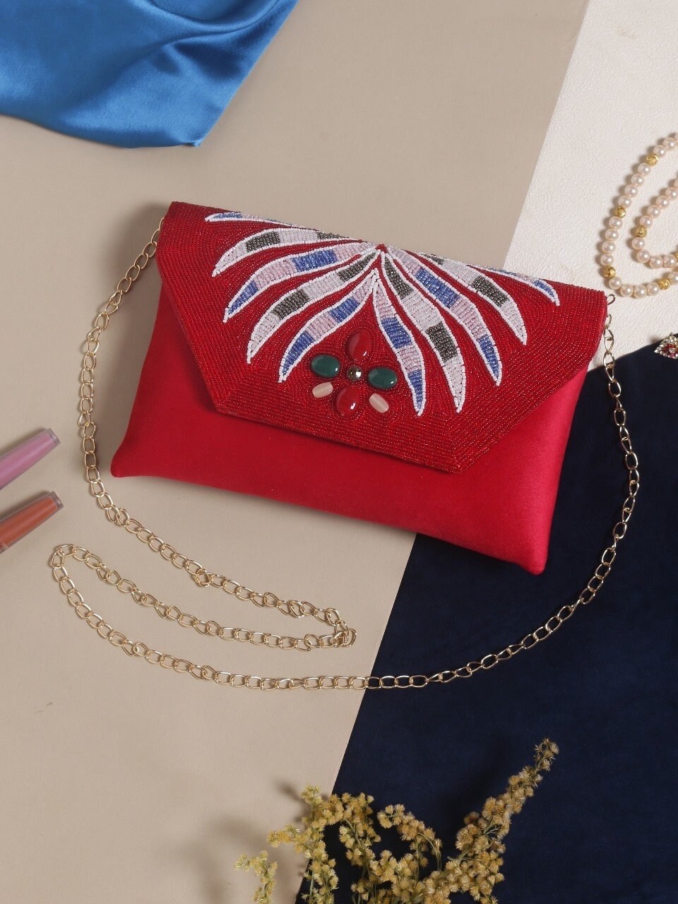 Red Glitter & Stone Embellished Hand Bag | EST-RSN-102 | Cilory.com