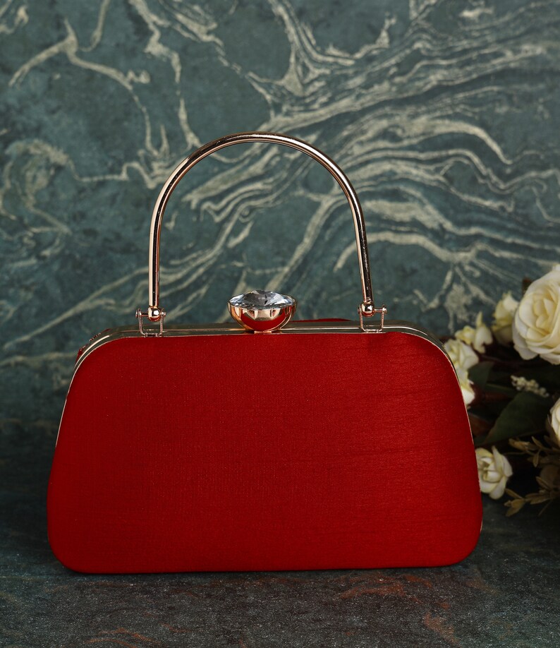 Red Silk Clutch Purse Bag With Gold Embroidery Shoulder Etsy