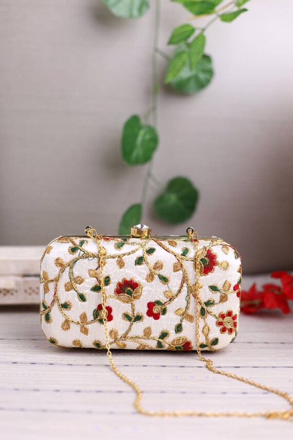 Beige Flowers Clutch Bags Wedding Bags | Baginning