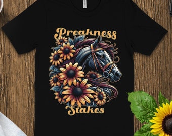 Preakness Stakes Horse and Black eyed Susan Graphic T-Shirt, Artistic Racing Horse Tee