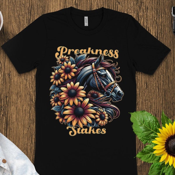 Preakness Stakes Horse and Black eyed Susan Graphic T-Shirt, Artistic Racing Horse Tee