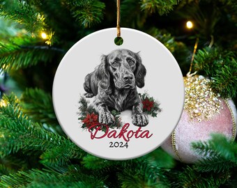 Kundenspezifische Irische Setterverzierung, personalisierte Hundeweihnachtsverzierung, Feiertags-Haustier-Andenken, kundenspezifische Haustier-Illustrationsverzierung