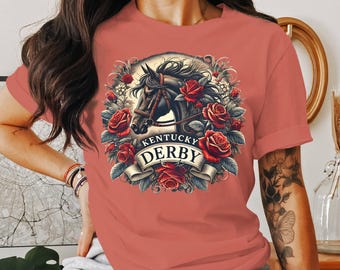 Camiseta de carreras de caballos del Derby de Kentucky, diseño vintage de carreras de caballos, estampado floral de caballos, unisex para amantes de los caballos