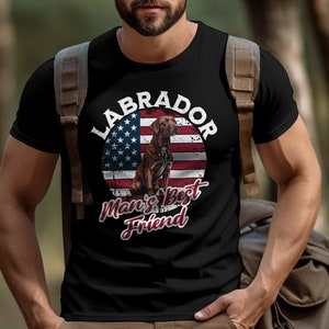 Chocolate Lab Shirt, Patriotic Dog T-Shirt, American Flag with Man&#39;s Best Friend, USA Pride Graphic Tee, Pet Lover Gift
