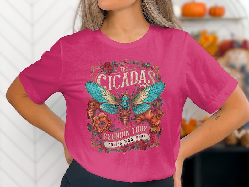 The Cicadas Reunion Tour T-Shirt, Retro Music Band Shirt, Summer Concert Tee, Vintage Insect Design, Unique Graphic Tee, Music Lover Gift image 3