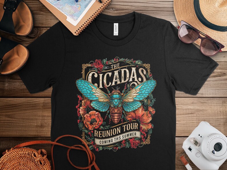 The Cicadas Reunion Tour T-Shirt, Retro Music Band Shirt, Summer Concert Tee, Vintage Insect Design, Unique Graphic Tee, Music Lover Gift image 5