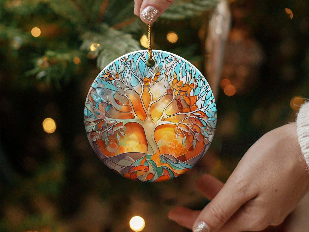 Custom Tree of Life Ornament, Colorful Faux Stained Glass Wall Hanging ...