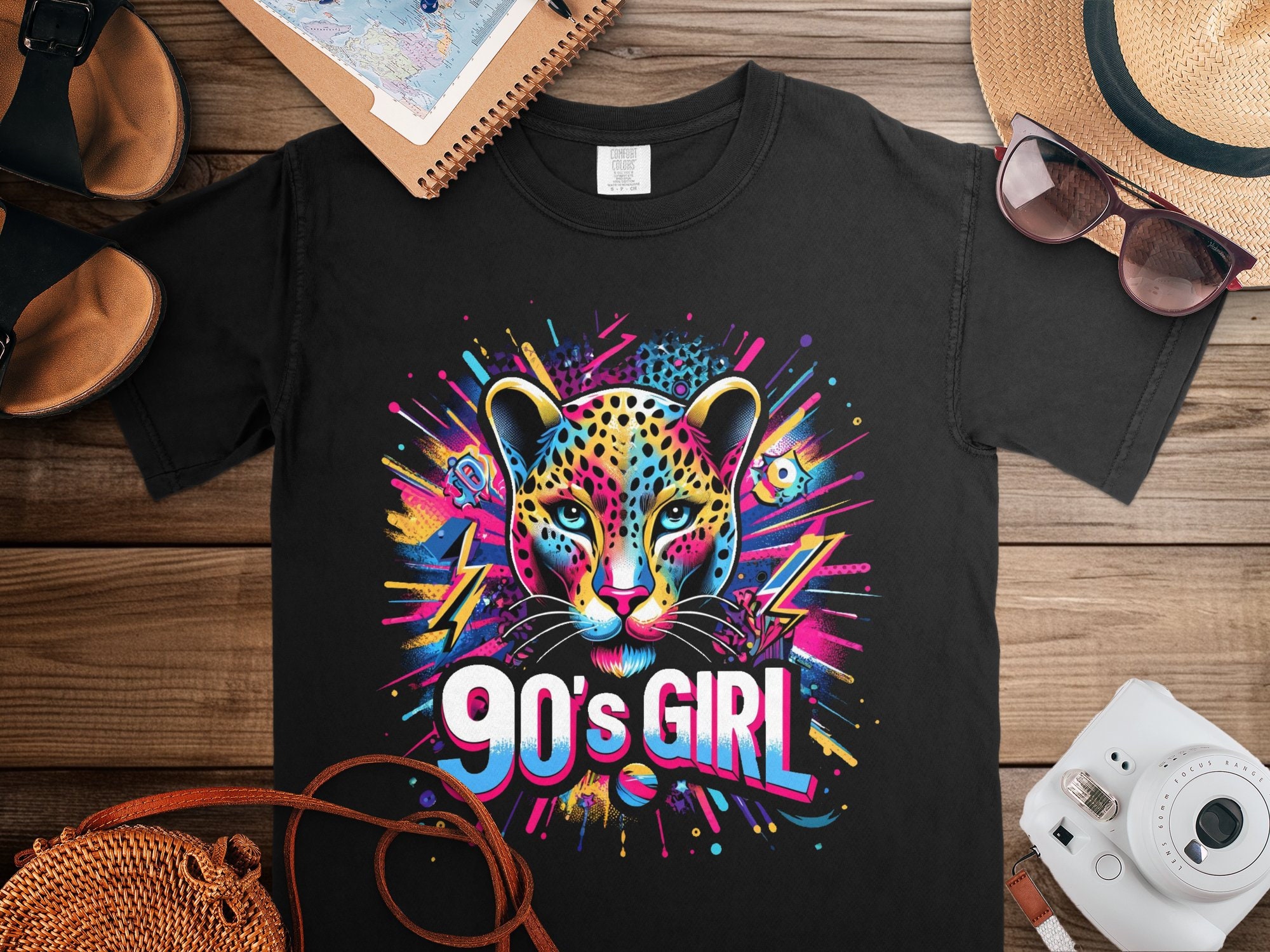 90s Multi Colored Shirt 90's Girl, Leopard Print Retro Style