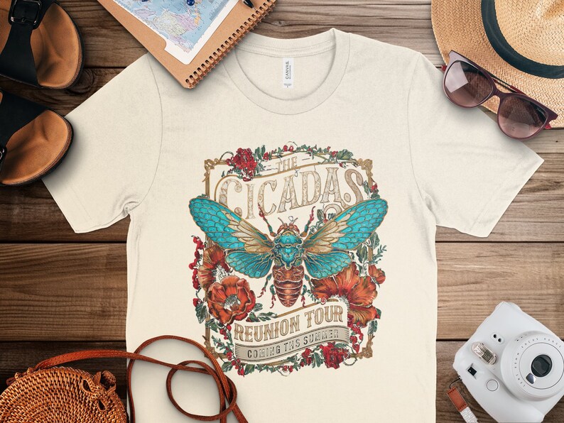 The Cicadas Reunion Tour T-Shirt, Retro Music Band Shirt, Summer Concert Tee, Vintage Insect Design, Unique Graphic Tee, Music Lover Gift image 6