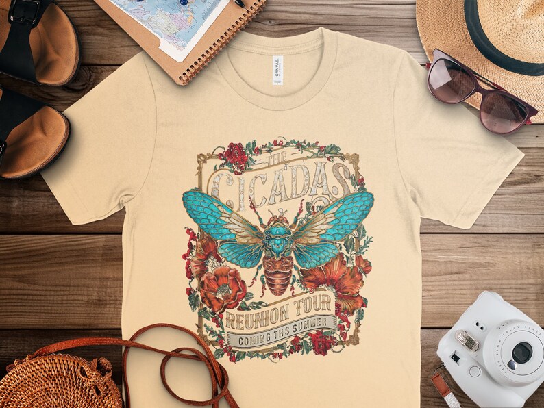 The Cicadas Reunion Tour T-Shirt, Retro Music Band Shirt, Summer Concert Tee, Vintage Insect Design, Unique Graphic Tee, Music Lover Gift image 8