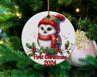 Adorno navideño de búho, adorno para la primera Navidad de 2024, adorno de búho personalizado, decoración navideña, regalo personalizable, Navidad