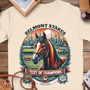 ベルモントステークスTシャツ、競馬Tシャツ、チャンピオンズテストTシャツ、2025年6月7日、乗馬シャツ、競馬好きへのギフト、スタイリッシュなTシャツ