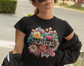 Zacatecas colorful floral shirt. Native flowers and cacti in a vibrant colorful design . Zacatecas Mexico