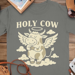 Holy Cow T-Shirt, Angel Cow Shirt, Funny Cow Tee, Cloud T Shirt, Gift For Cow Lover, Cute Animal T Shirt, Unique Graphic Tee