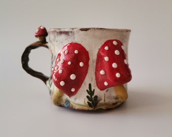 Unique gift idea for nature enthusiasts, Handcrafted mug with whimsical mushroom details, Best Gift For Daughter, Earthy mug for tea lovers