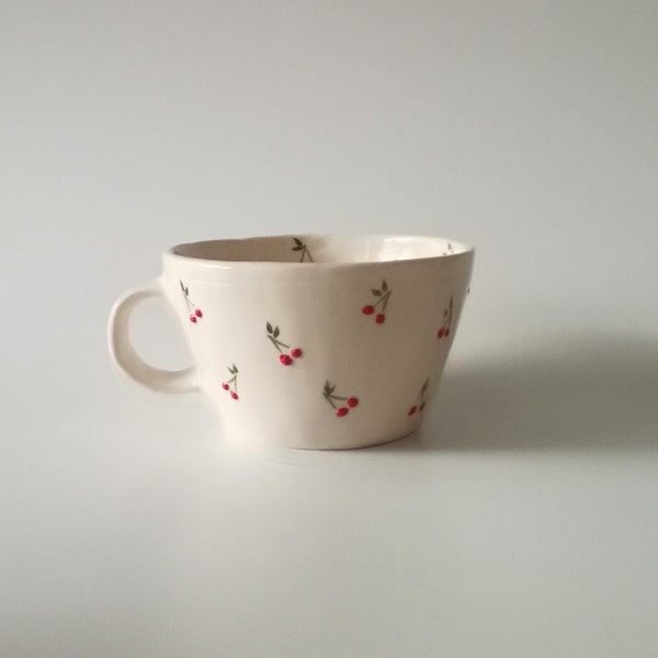 Cute Cherry Cup For daughter Extra Large Coffee Mug Hand Painted Oversized Cup Tea Mug For Tea Lover Office Mug For Coffee Lover Gift