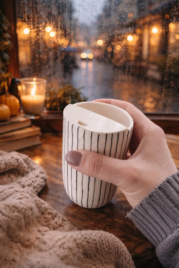 Handgemachte Keramik To-Go-Becher | Umweltfreundlicher Reisebecher | Einzigartige Keramik Kaffeetasse