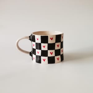 Retro Design Handmade Ceramic Chequered Mug with Black and White