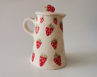 Handmade Ceramic Jug with Charming Strawberry Patterns: Delightful and Functional Home Decor