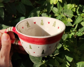 Festive Forest Delight: Handmade Ceramic Cup with Charming Pine Tree Pattern