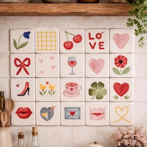 Handgeschilderde keramische minitegels - decor liefdesthema, 2 x 2 inch - set van 20 inch