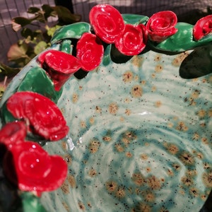 Handmade Ceramic Bowl with Red Roses Perfect Mother's Day Gift, Big Serving Bowl, one-of-a-kind artisanal bowl, functional art image 8