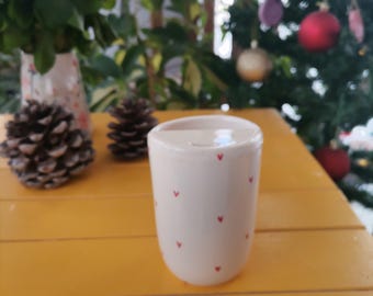 Handmade Ceramic Tumbler – Natural White Clay with Tiny Red Heart Design