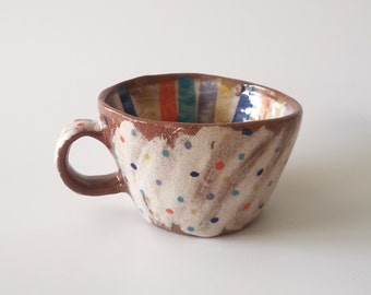 Anatolian Elegance: Handmade Ceramic Cup with Traditional Clay and Ancient-Inspired Colorful Design