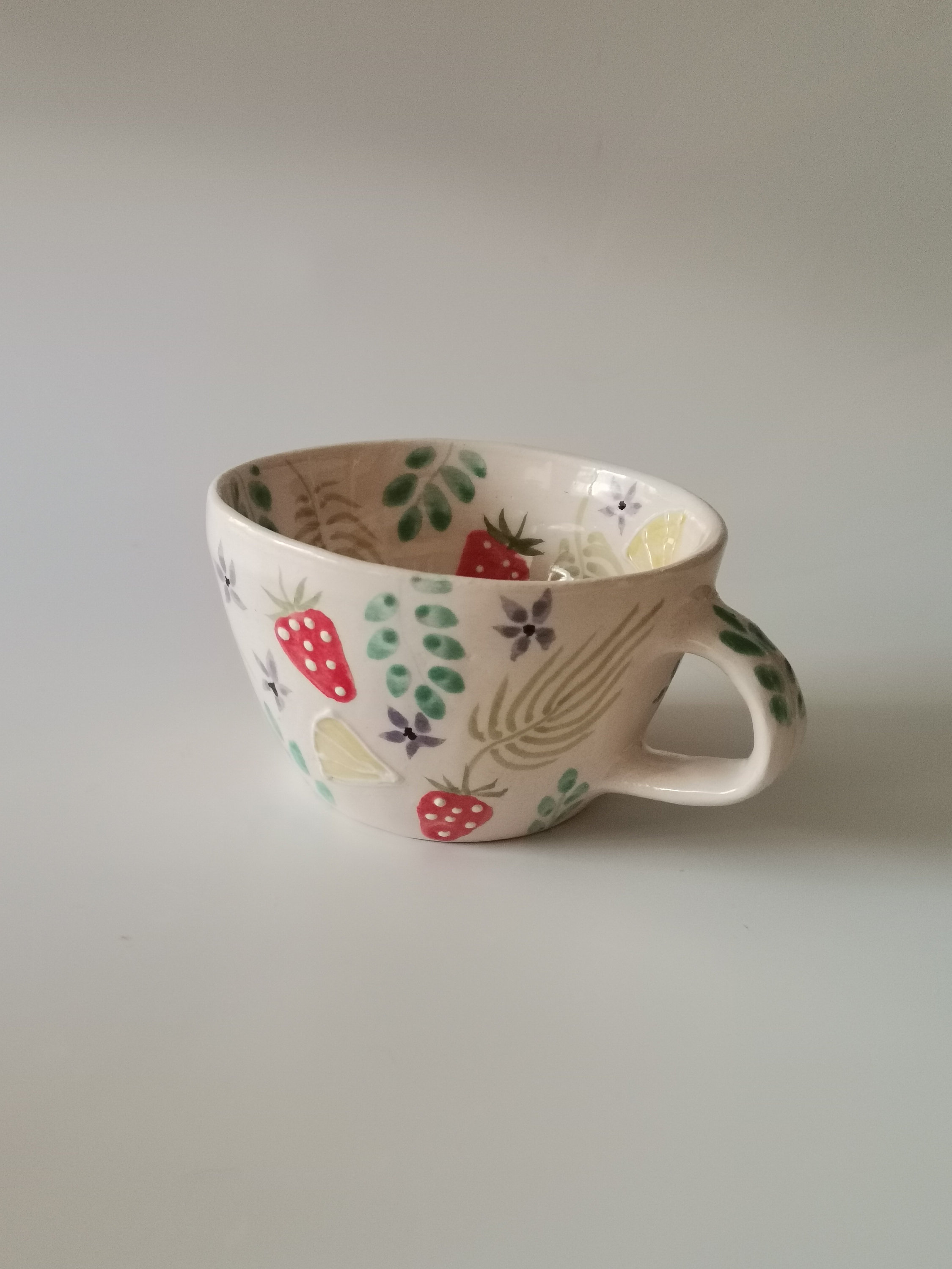 Aesthetic Cottagecore Hand Painted Floral Ceramic Mug and Saucer